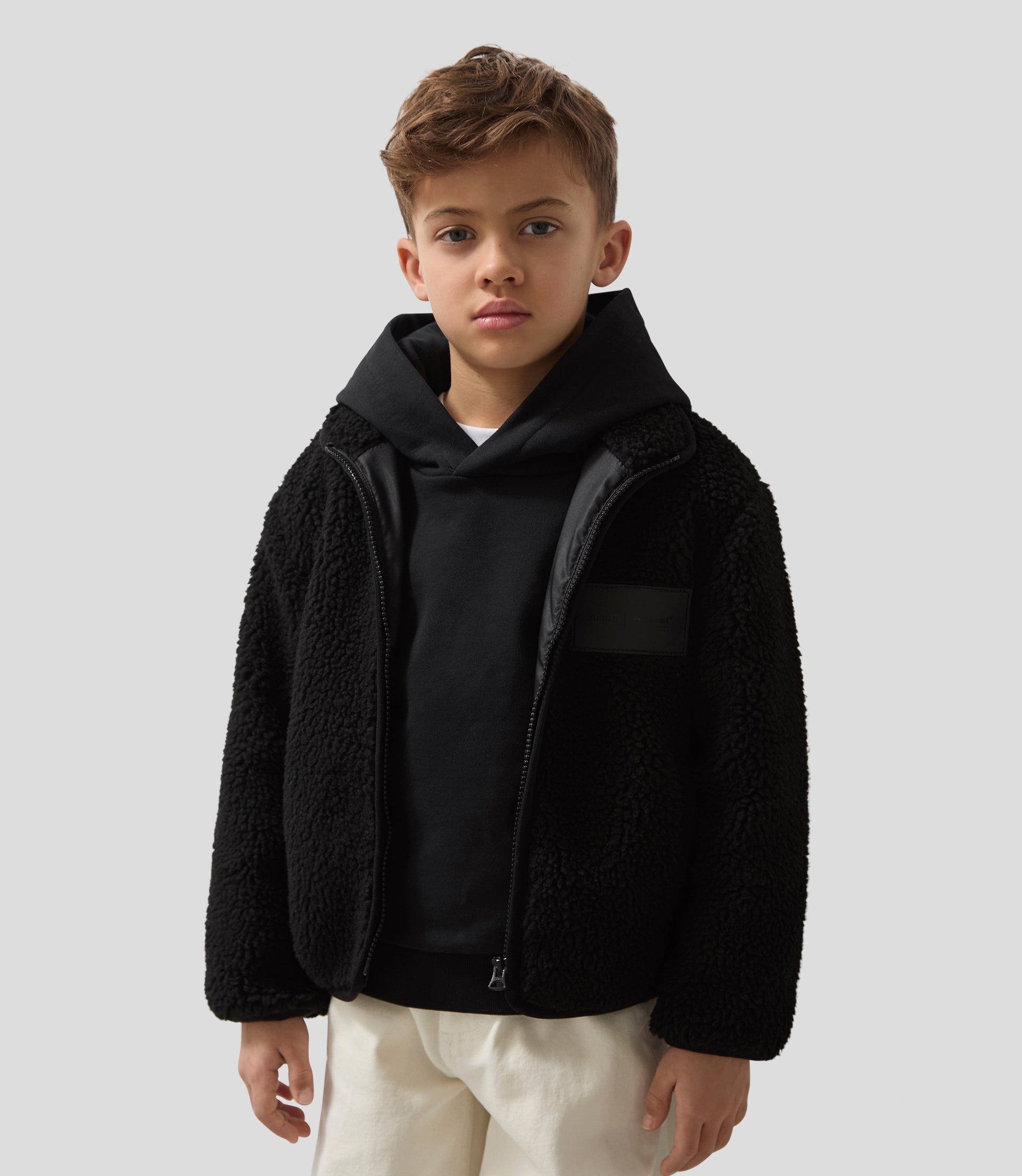 Reiss Juniors Embroidered Sherpa Fleece Jacket - Black