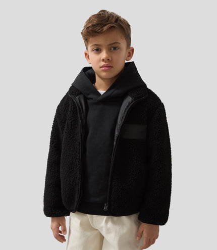 Reiss Juniors Embroidered Sherpa Fleece Jacket - Black