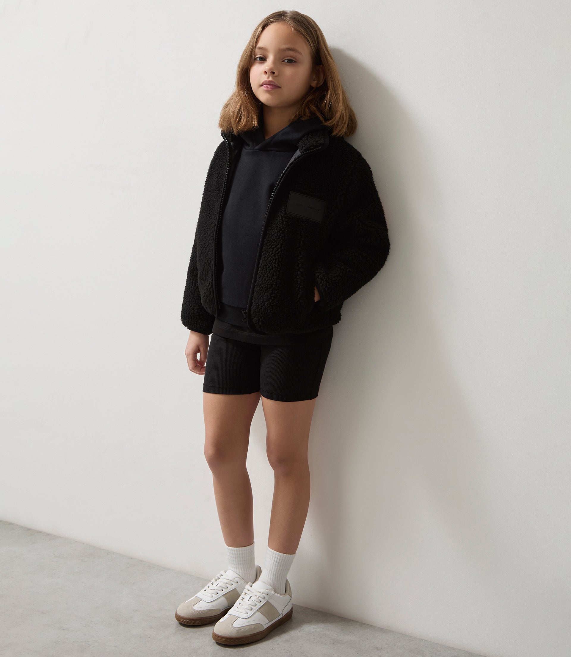 Reiss Juniors Embroidered Sherpa Fleece Jacket - Black