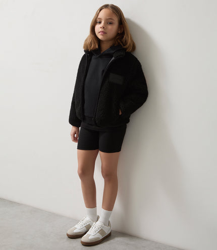 Reiss Juniors Embroidered Sherpa Fleece Jacket - Black
