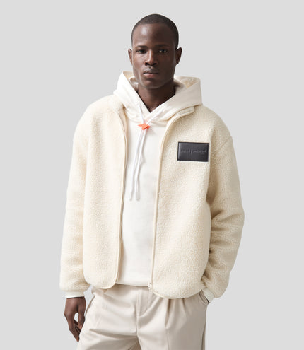 Reiss Unisex Embroidered Fleece Jacket - Off White