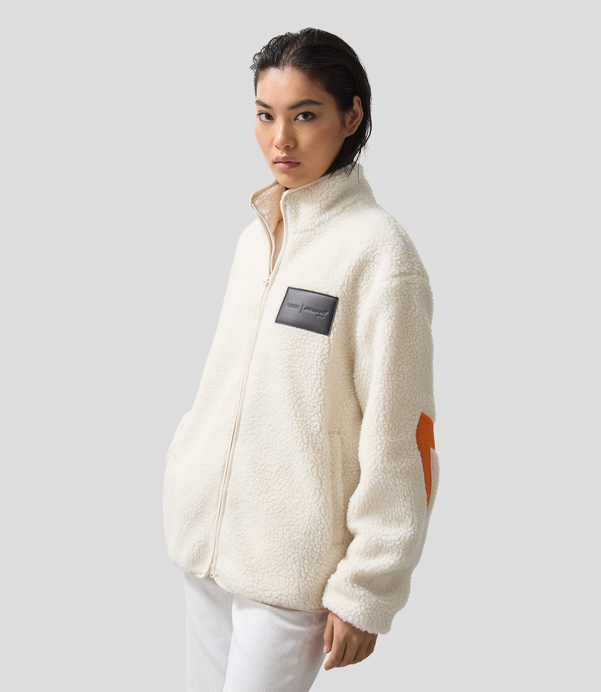 Reiss Unisex Embroidered Fleece Jacket - Off White