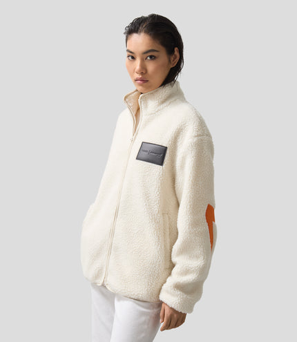 Reiss Unisex Embroidered Fleece Jacket - Off White