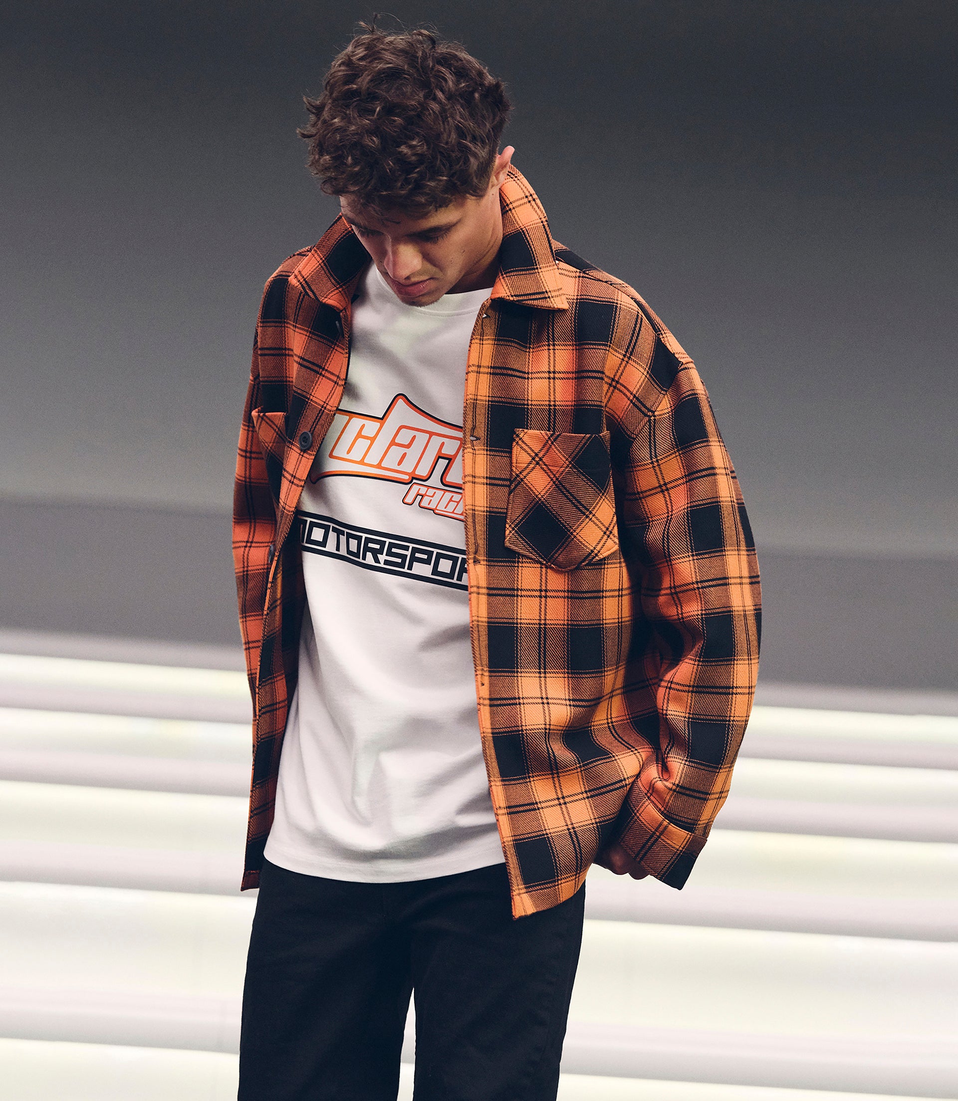 Reiss Check Logo Overshirt - Papaya/Black