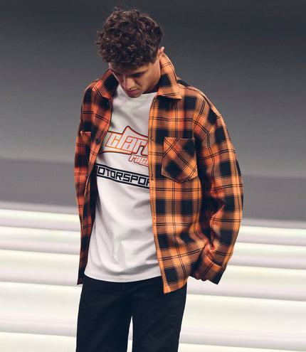 Reiss Check Logo Overshirt - Papaya/Black