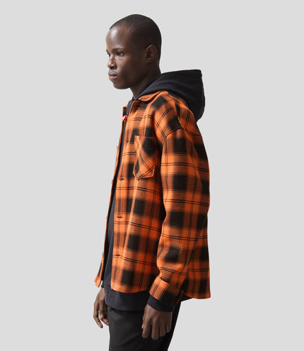 Reiss Check Logo Overshirt - Papaya/Black