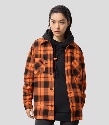 Reiss Check Logo Overshirt - Papaya/Black