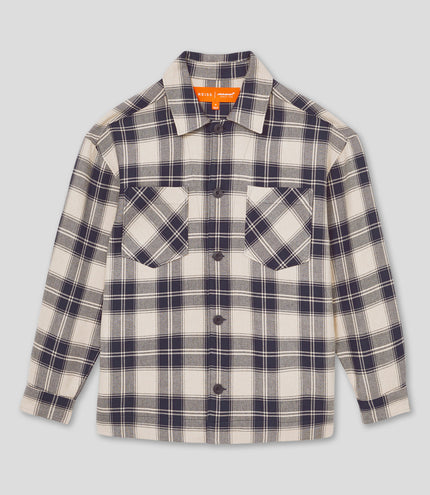 Reiss Endurance Check Logo Overshirt - Navy/Off White