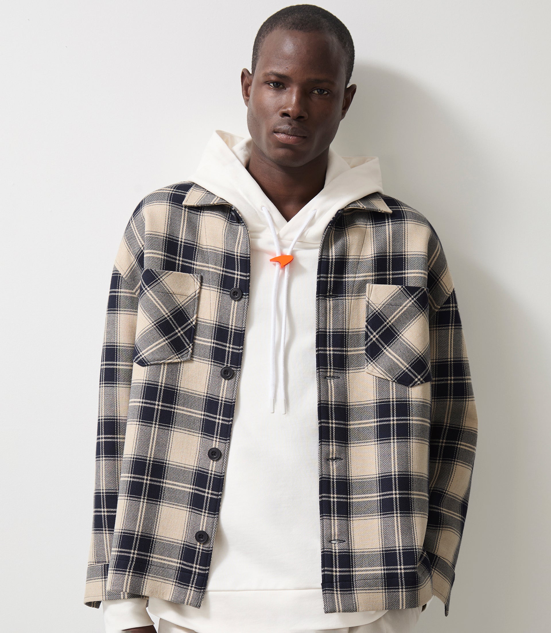 Reiss Endurance Check Logo Overshirt - Navy/Off White