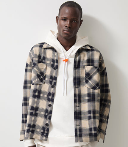 Reiss Endurance Check Logo Overshirt - Navy/Off White