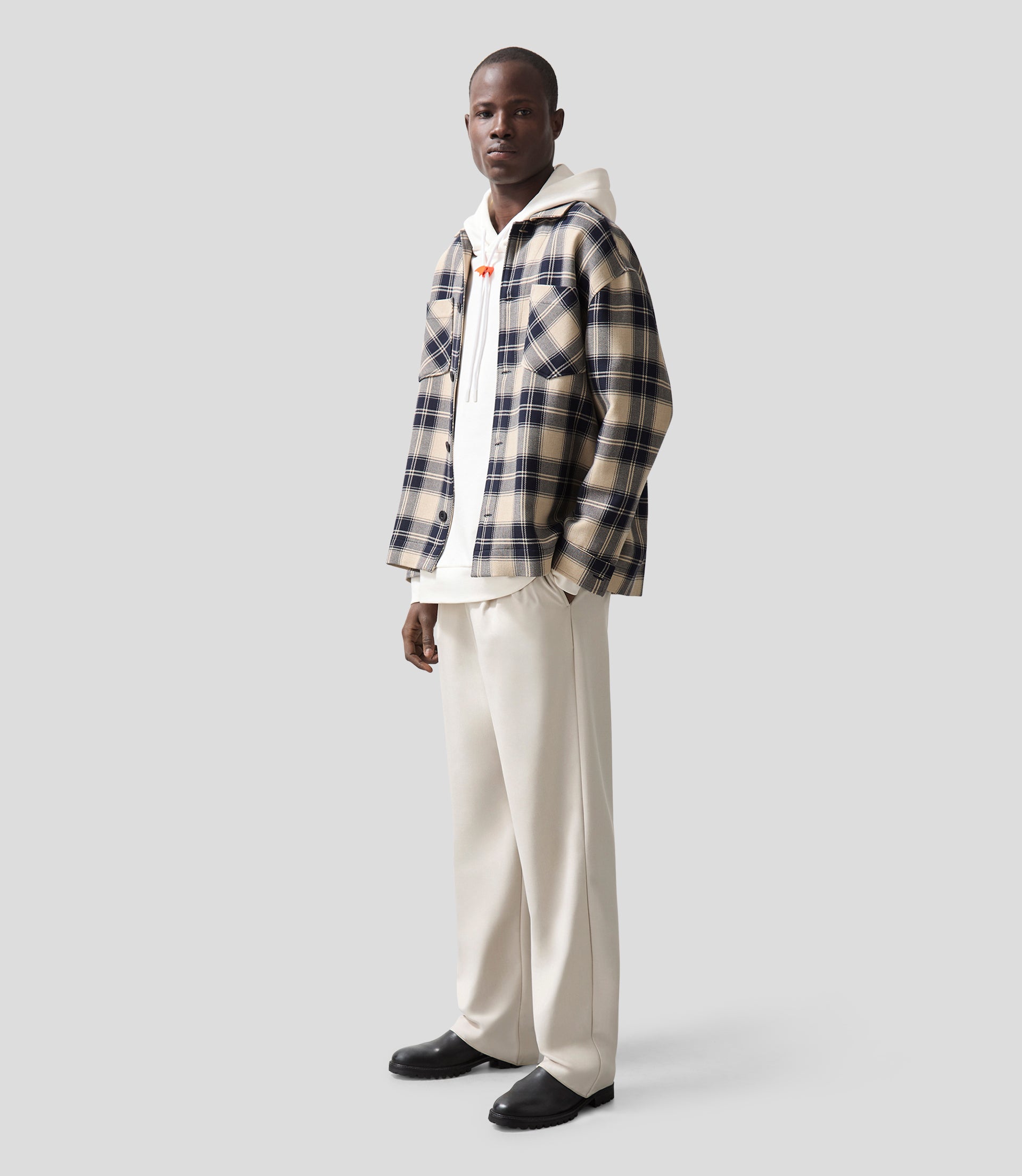 Reiss Endurance Check Logo Overshirt - Navy/Off White