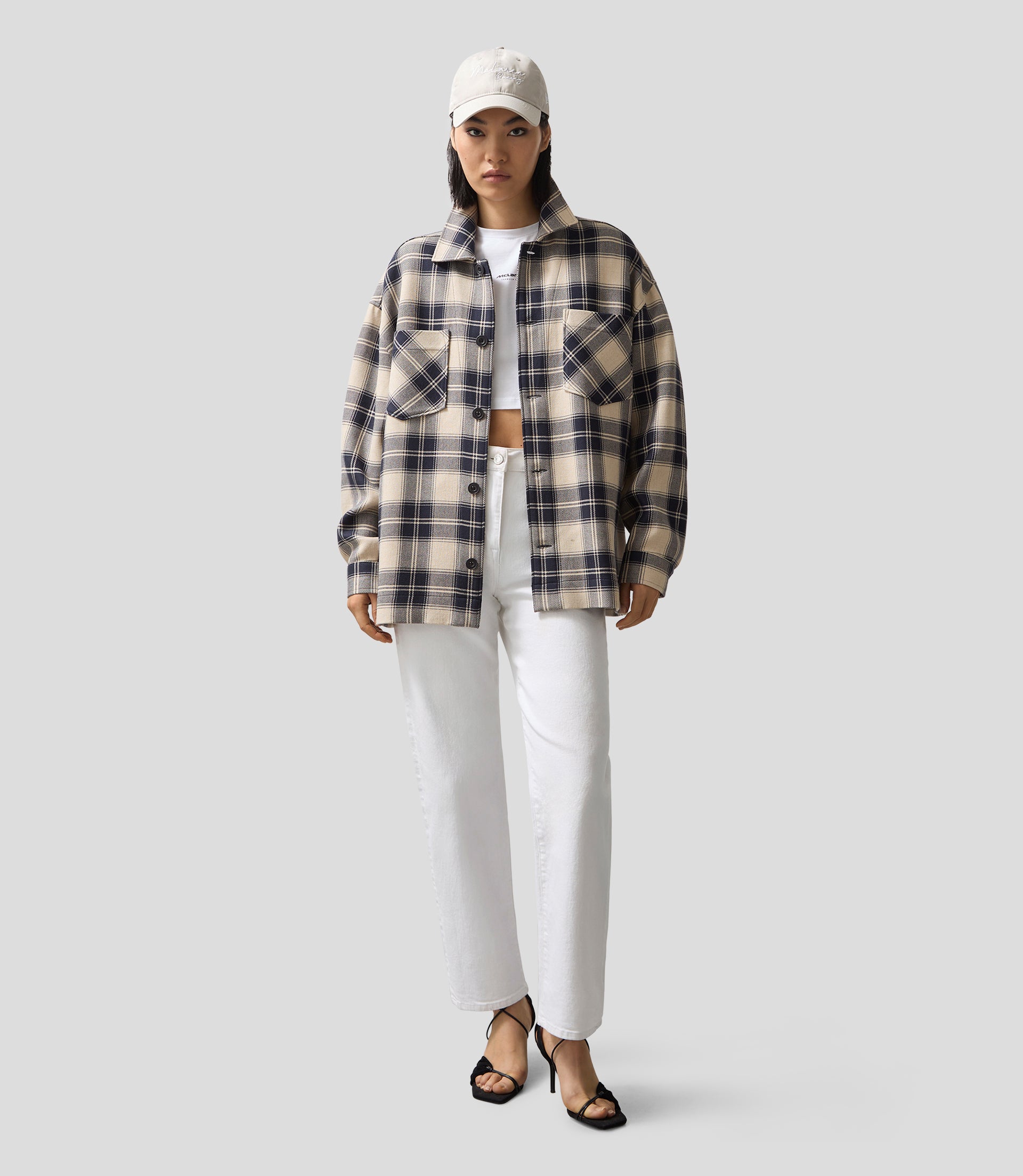 Reiss Endurance Check Logo Overshirt - Navy/Off White