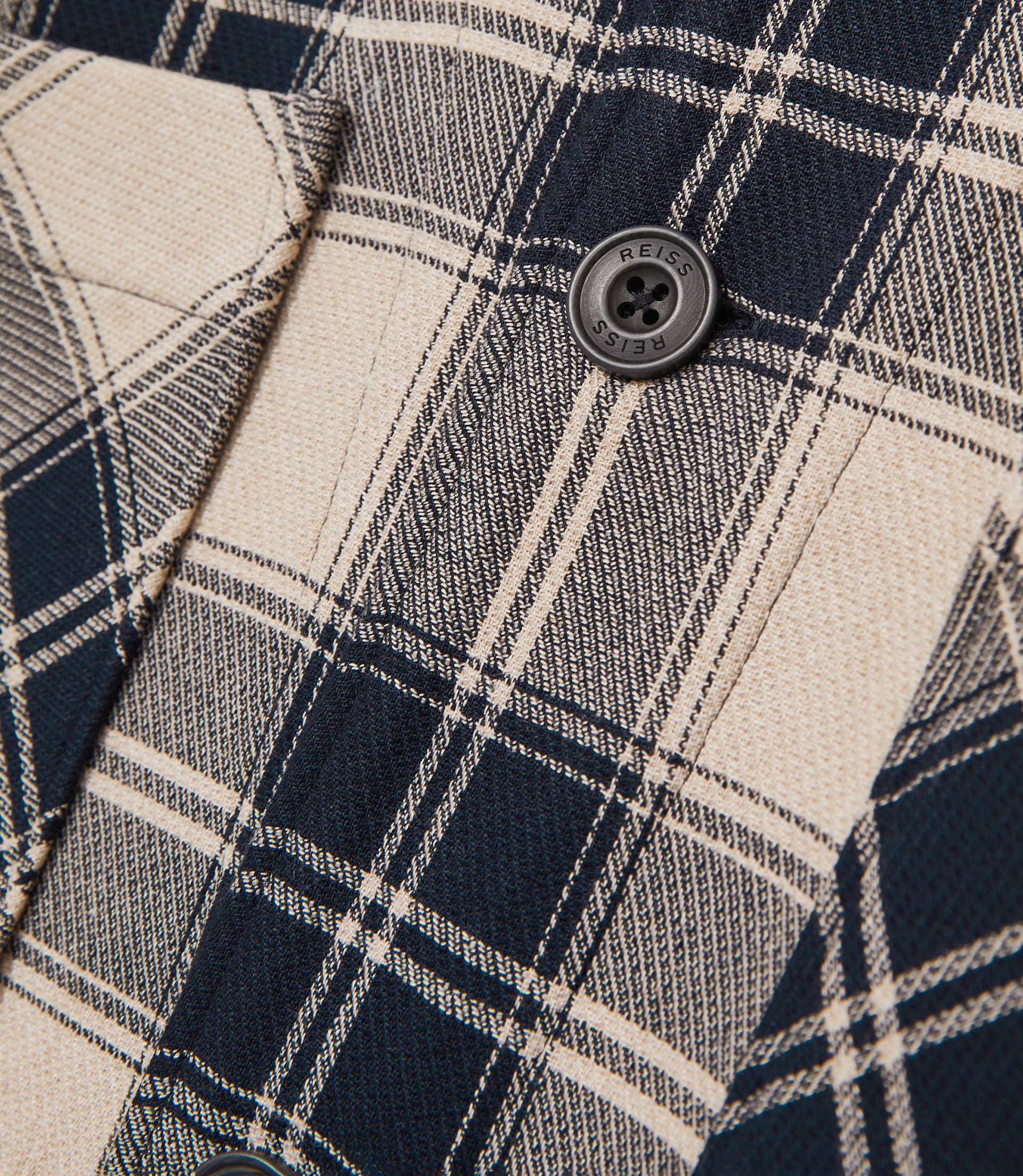 Reiss Endurance Check Logo Overshirt - Navy/Off White
