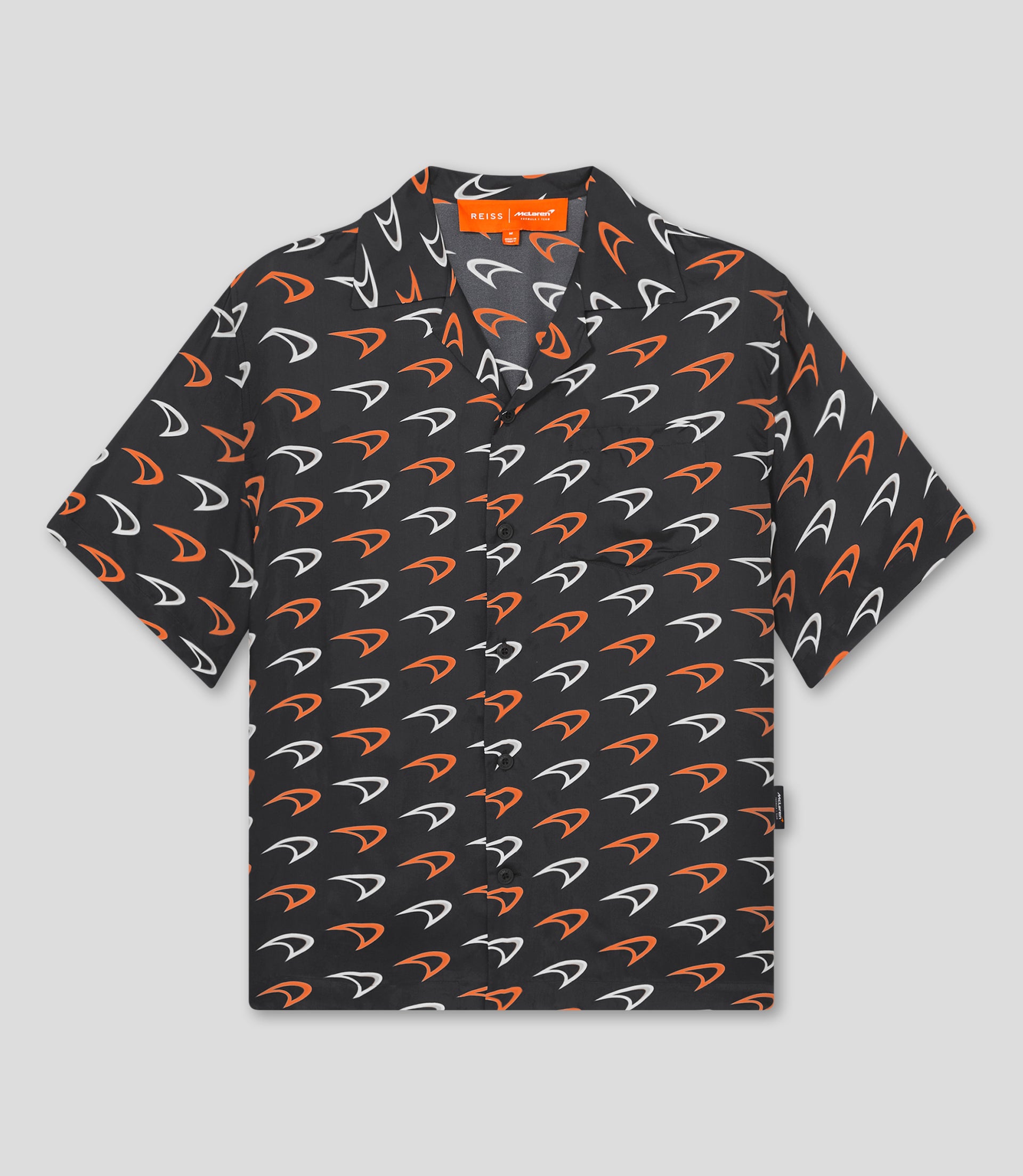 Reiss Mens Vision Speedmark Printed Cuban Shirt - Black