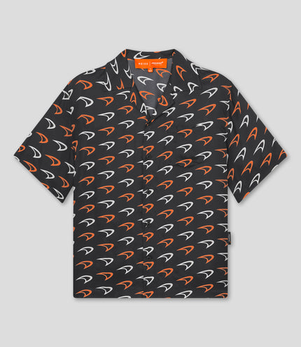 Reiss Mens Vision Speedmark Printed Cuban Shirt - Black