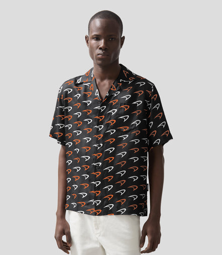 Reiss Mens Vision Speedmark Printed Cuban Shirt - Black