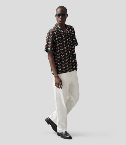 Reiss Mens Vision Speedmark Printed Cuban Shirt - Black