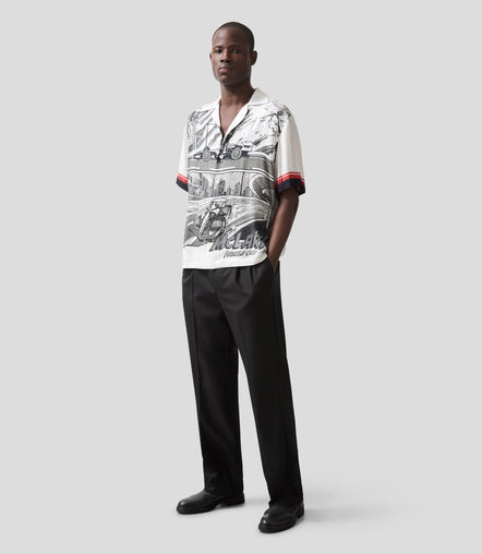 Reiss Mens Suzuka GP Print Cuban Shirt - Black/White