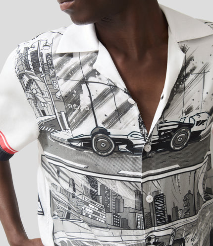 Reiss Mens Suzuka GP Print Cuban Shirt - Black/White