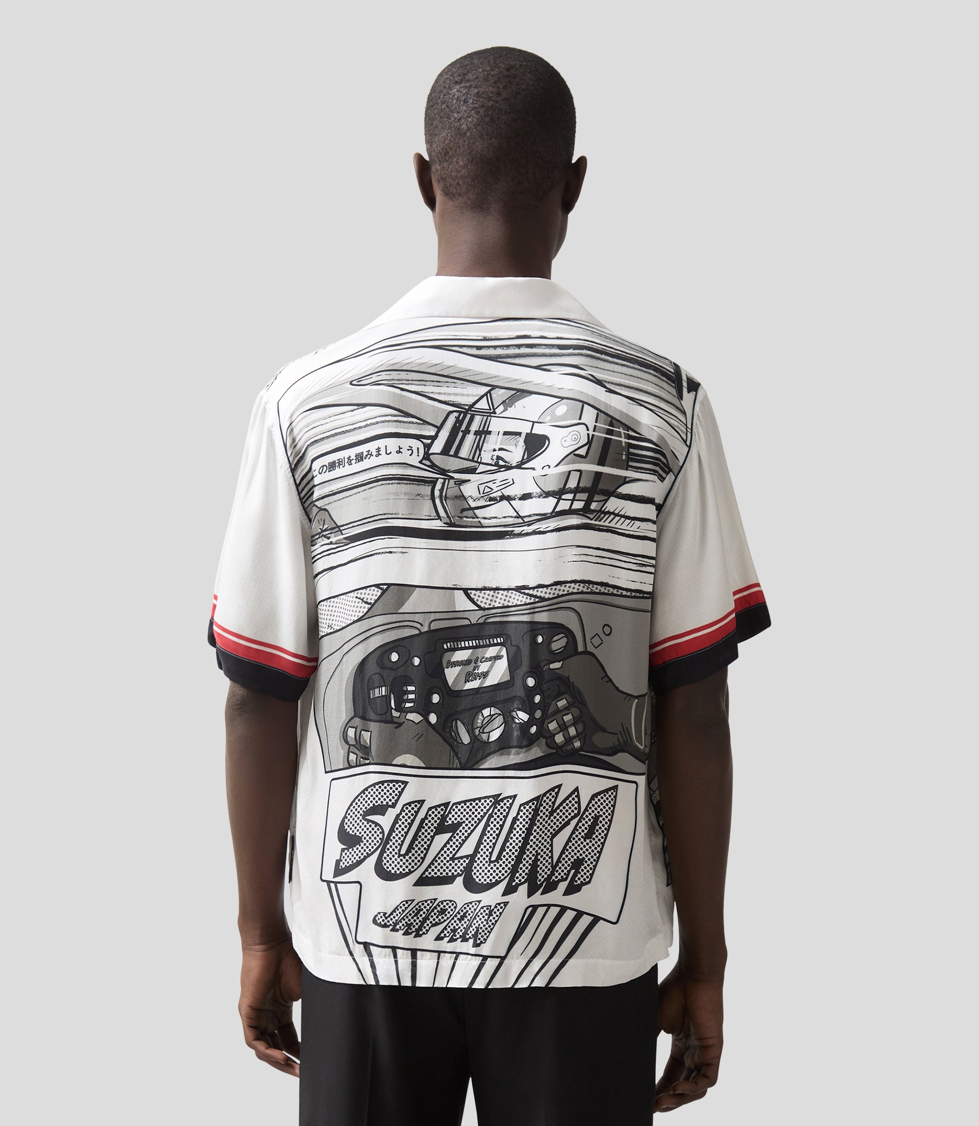 Reiss Mens Suzuka GP Print Cuban Shirt - Black/White