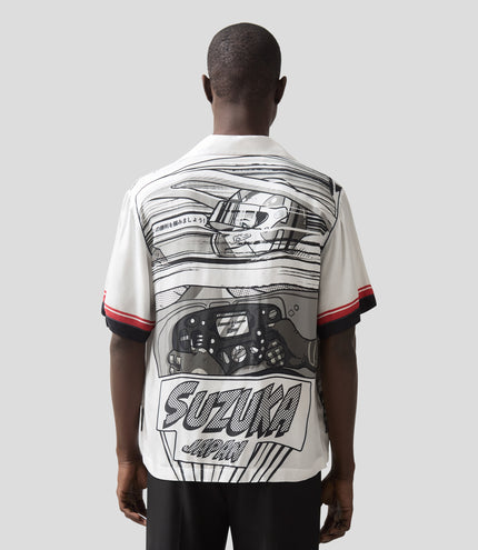 Reiss Mens Suzuka GP Print Cuban Shirt - Black/White