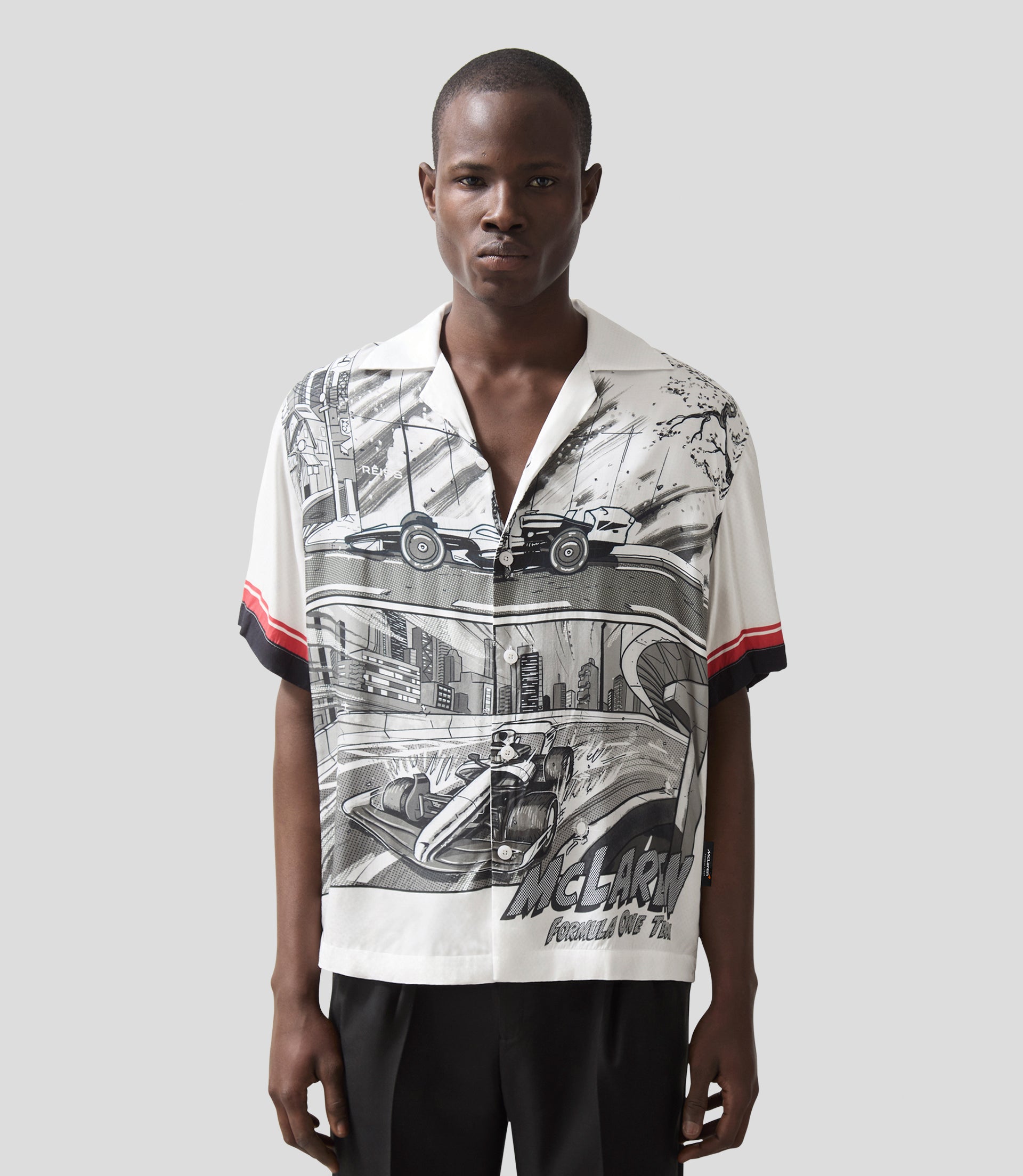 Reiss Mens Suzuka GP Print Cuban Shirt - Black/White