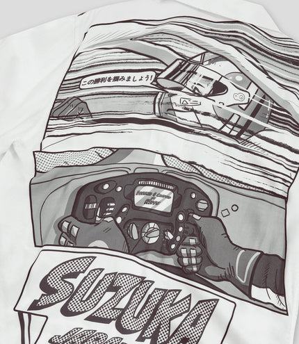 Reiss Mens Suzuka GP Print Cuban Shirt - Black/White