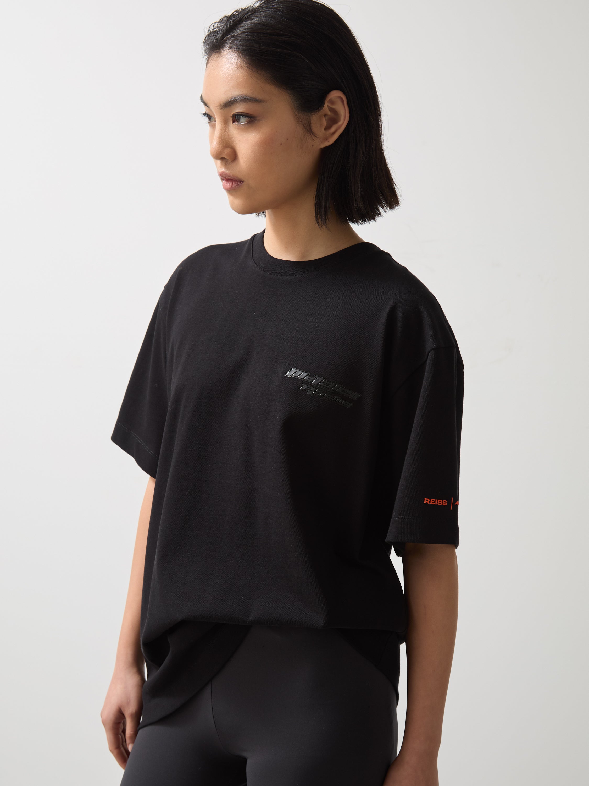Reiss Unisex Nakata Oversize Logo T-Shirt - Black
