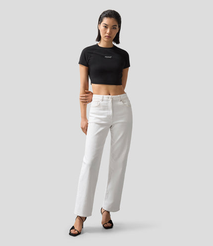 Reiss Womens Cropped Logo T-Shirt - Black