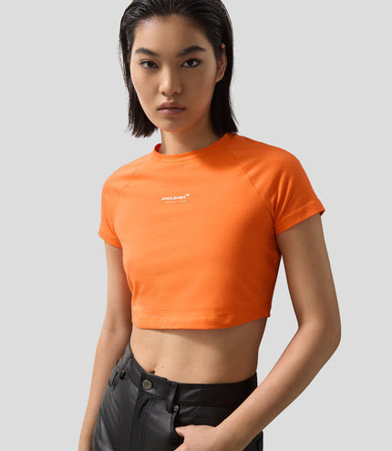 Reiss Cropped Logo T-Shirt - Papaya