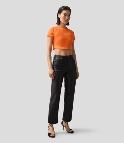Reiss Cropped Logo T-Shirt - Papaya