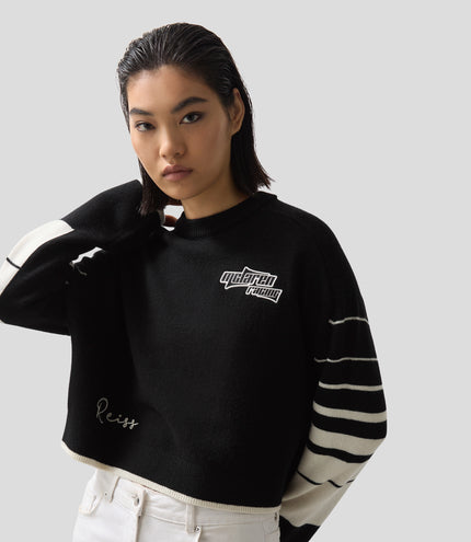 Reiss Cropped Jumper Wool-Cashmere - Black/White