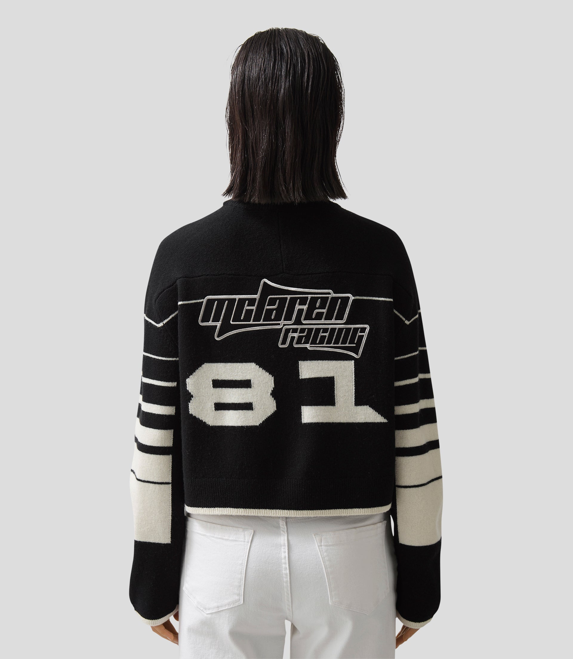 Reiss Cropped Jumper Wool-Cashmere - Black/White