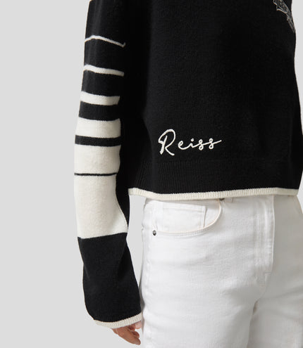 Reiss Cropped Jumper Wool-Cashmere - Black/White