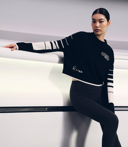Reiss Cropped Jumper Wool-Cashmere - Black/White