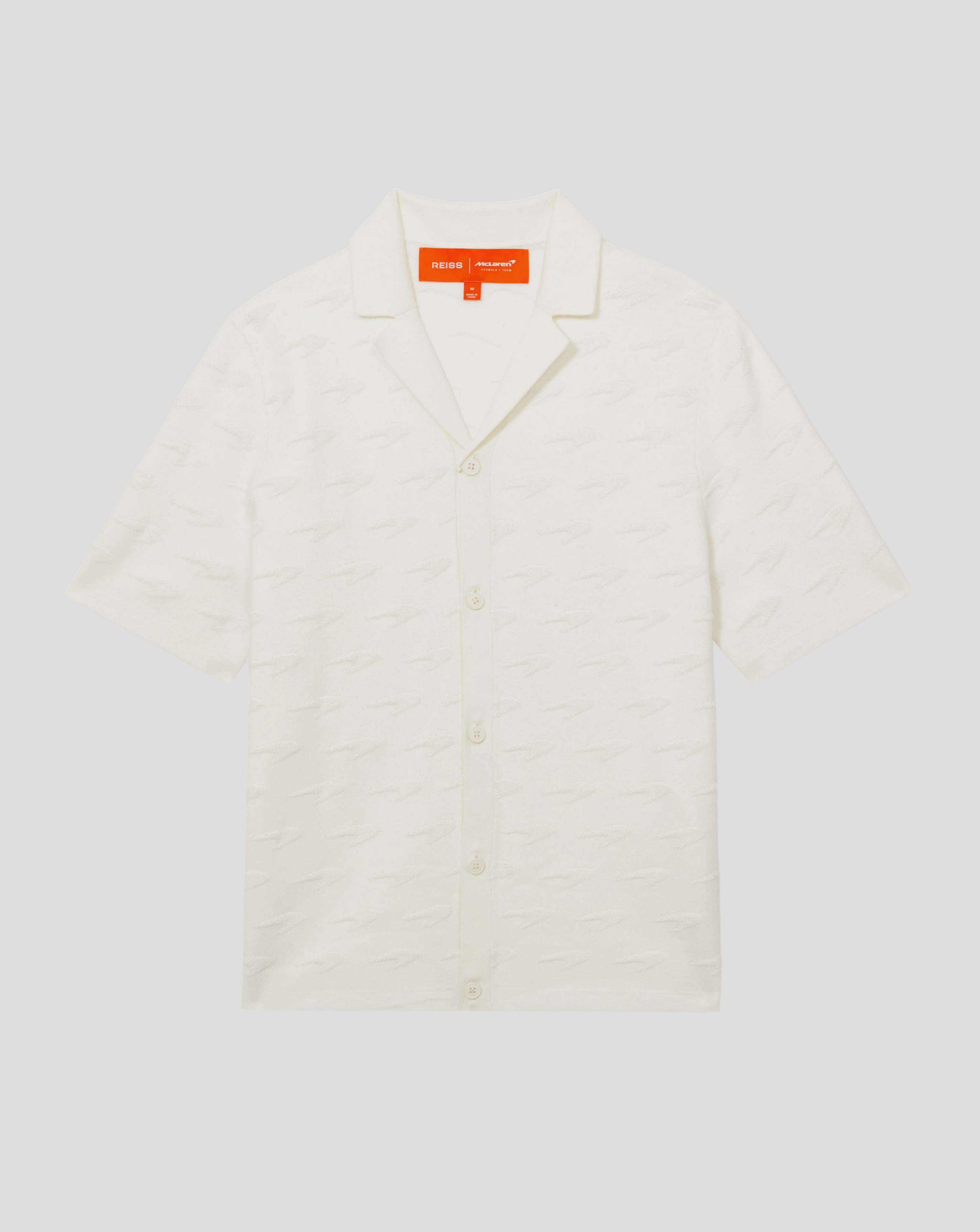 Reiss Mens Short Sleeve Speedmark Knitted Cuban Shirt - White