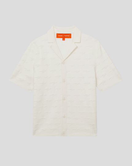 Reiss Mens Short Sleeve Speedmark Knitted Cuban Shirt - White