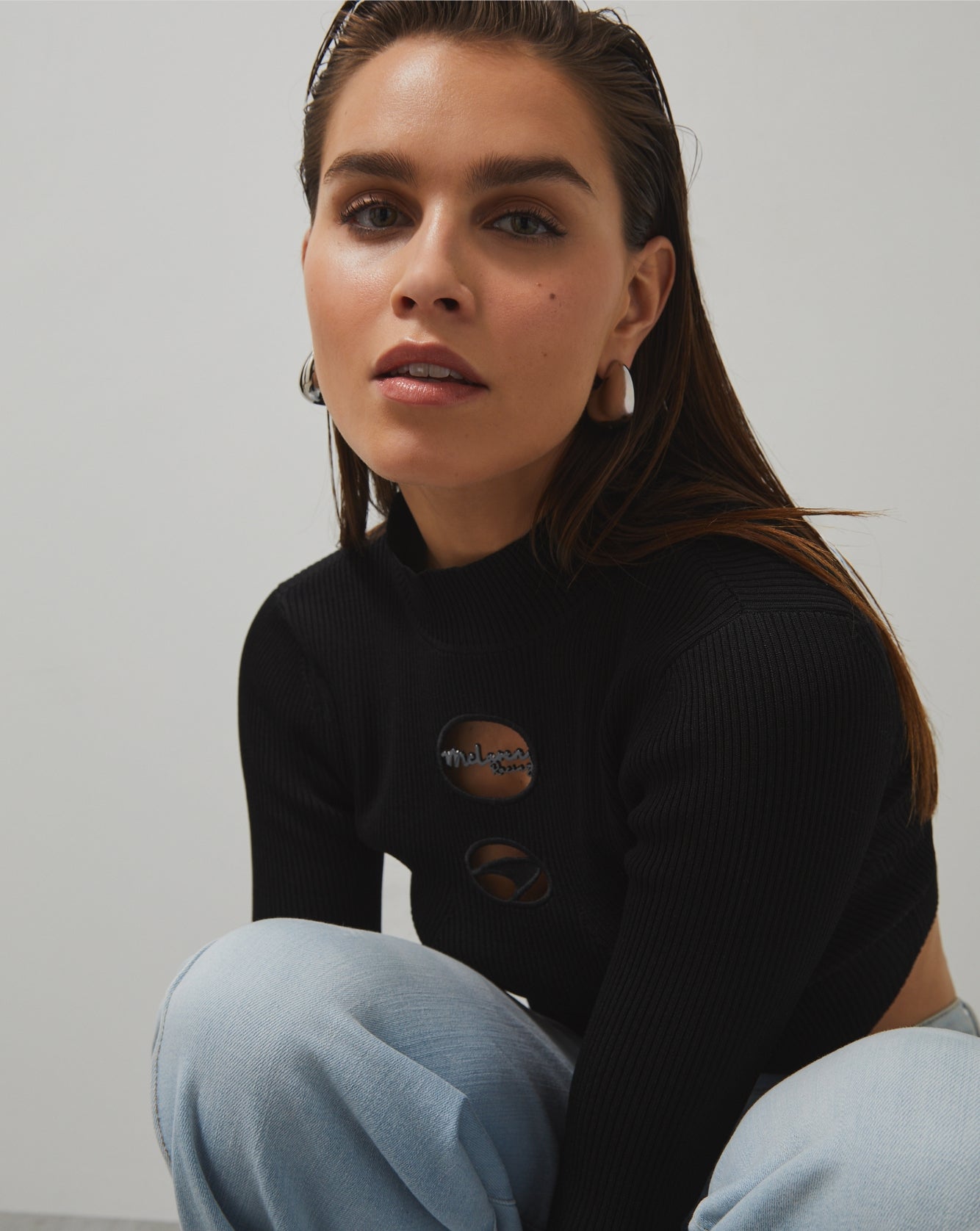 Reiss Womens Sandy Long Sleeve Knitted Speedmark Turtle Neck - Black