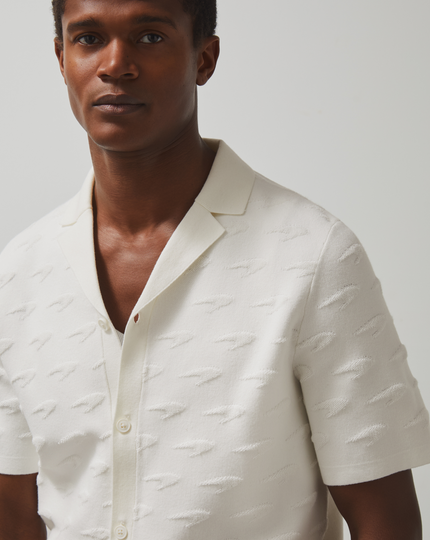 Reiss Mens Short Sleeve Speedmark Knitted Cuban Shirt - White