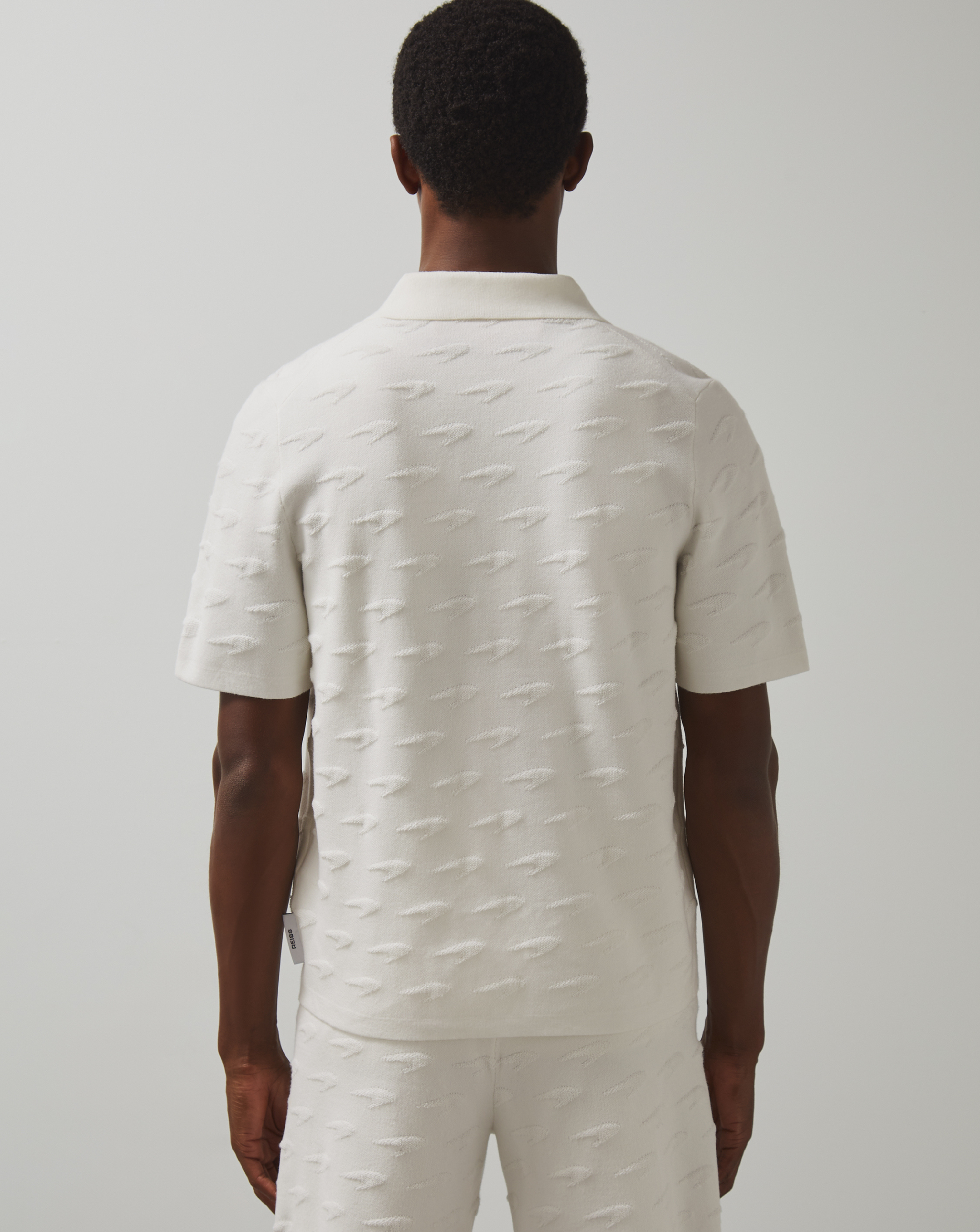 Reiss Mens Short Sleeve Speedmark Knitted Cuban Shirt - White