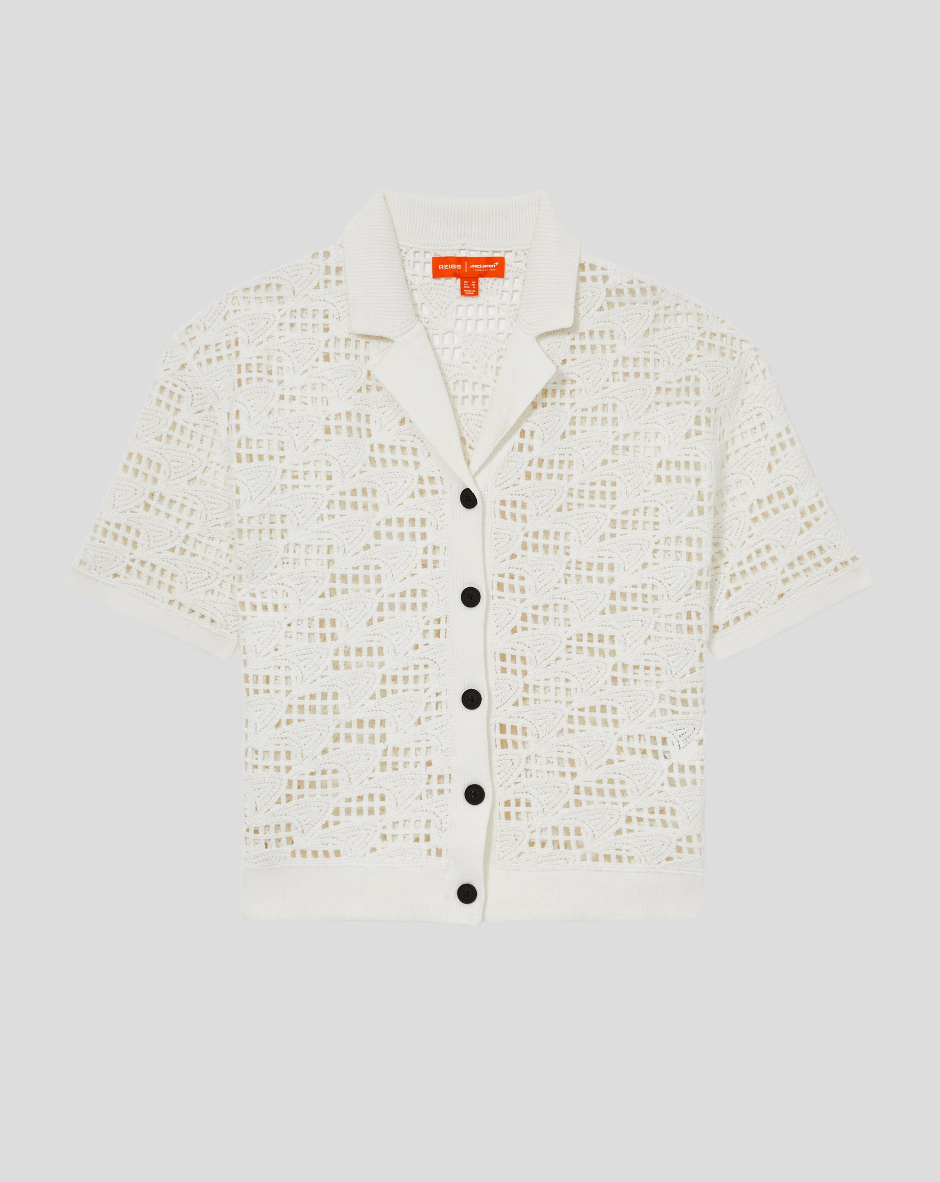 Reiss Womens Short Sleeve Crochet Cuban Shirt - White