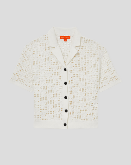 Reiss Womens Short Sleeve Crochet Cuban Shirt - White