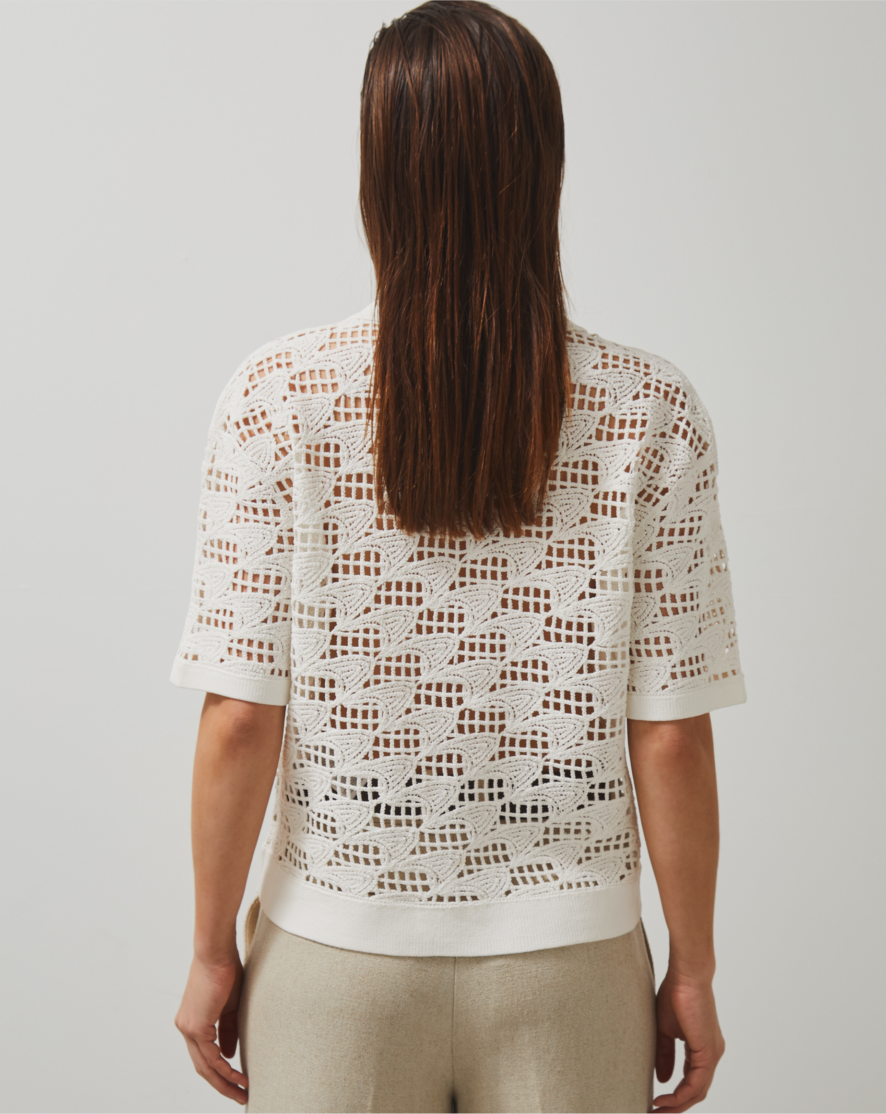Reiss Womens Short Sleeve Crochet Cuban Shirt - White