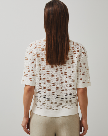 Reiss Womens Short Sleeve Crochet Cuban Shirt - White