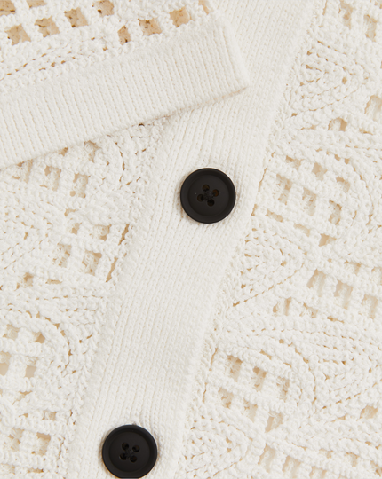 Reiss Womens Short Sleeve Crochet Cuban Shirt - White