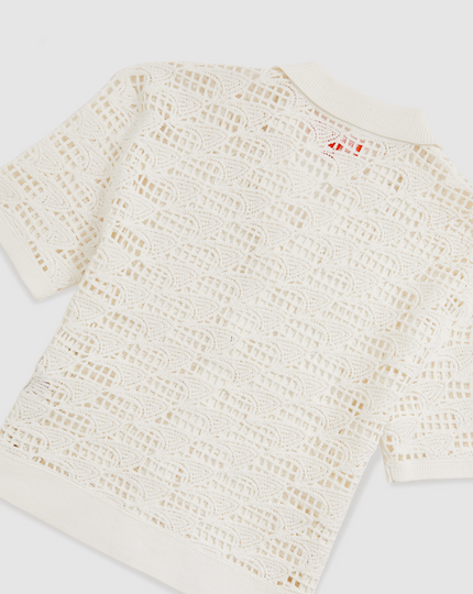 Reiss Womens Short Sleeve Crochet Cuban Shirt - White