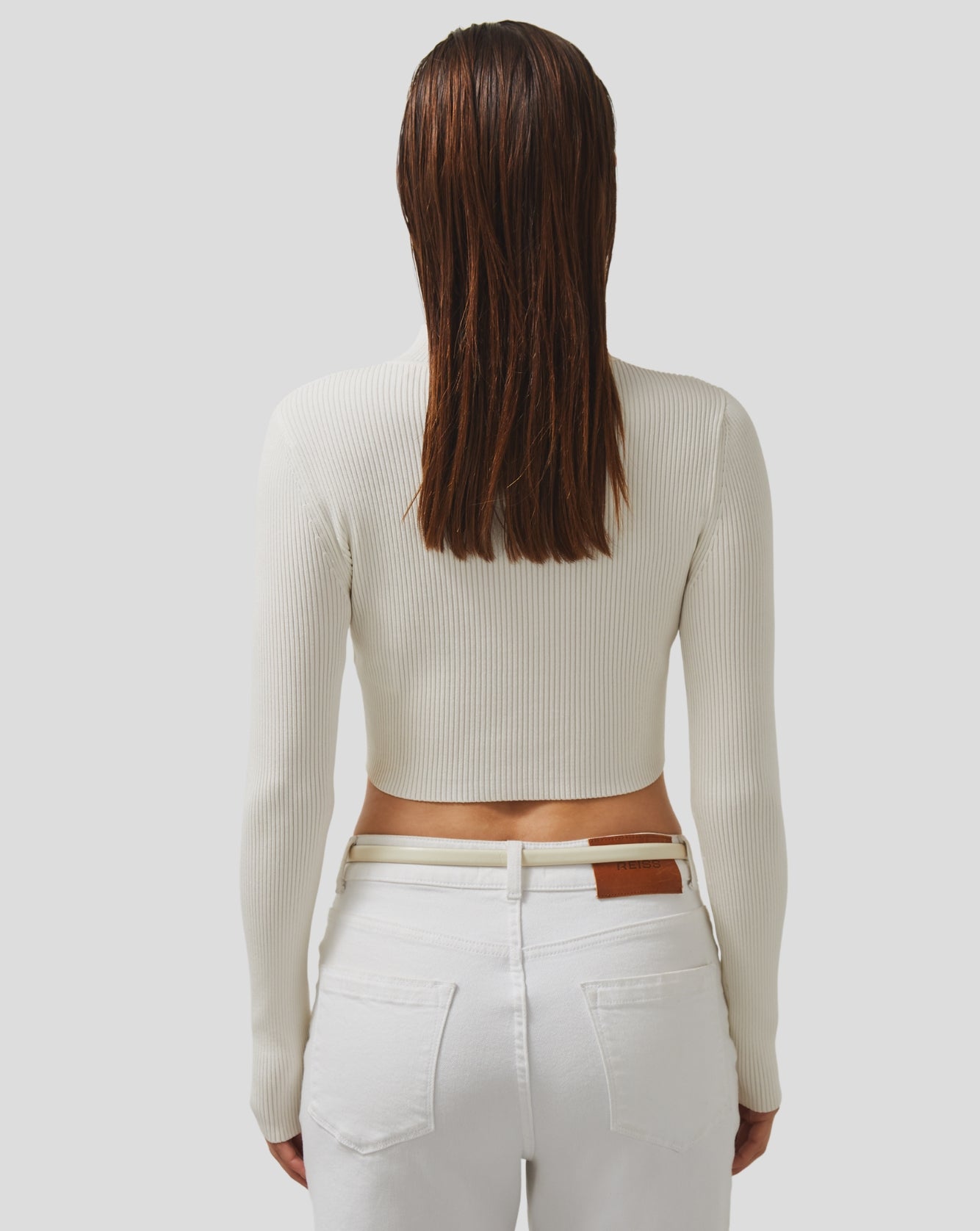 Reiss Womens Sandy Long Sleeve Knitted Speedmark Turtle Neck - White