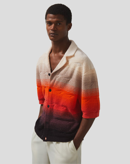 Reiss Mens Pacific Short Sleeve Knitted Towelling Speedmark Ombré Cuban Shirt - Multicolour