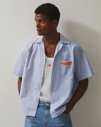 Reiss Unisex Short Sleeve Striped Cuban Shirt - Blue