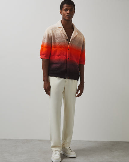 Reiss Mens Pacific Short Sleeve Knitted Towelling Speedmark Ombré Cuban Shirt - Multicolour